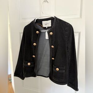 Dea Kudibal Black Collarless Denim Jacket with Gold Buttons